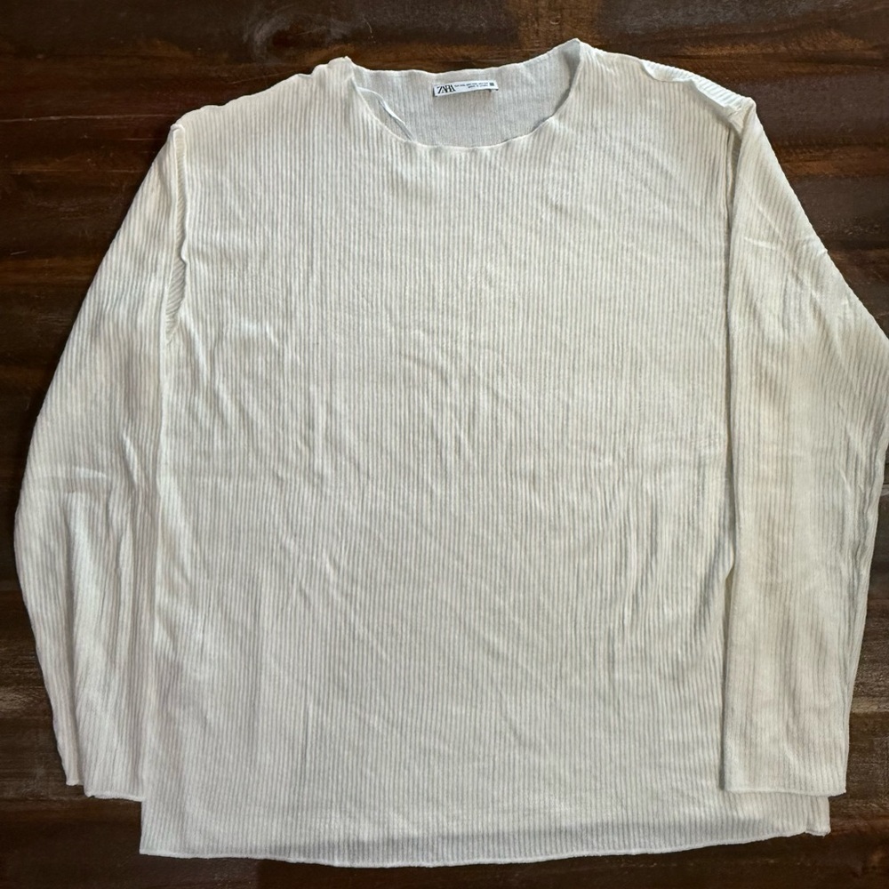 Ⓜ️Zara Women's Off-White Ribbed Long Sleeve Top- EUC